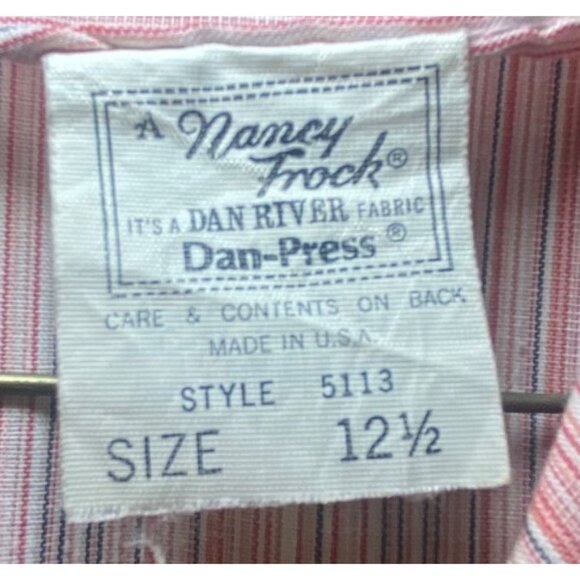 Vintage Striped Shirt Dress 12 1/2 Short Sleeve Pink Blue USA Made Modest - Picture 4 of 9